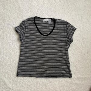 Xhilaration Black and Gray Striped V-Neck Tee